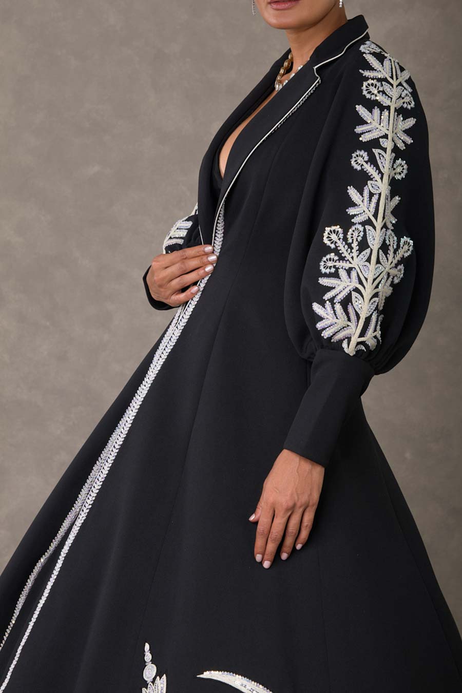 Black Chand Embroidered Gown with Jacket