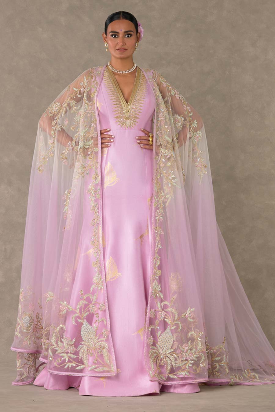 Barfi Pink Son-Chidiya Embroidered Gown with Trail