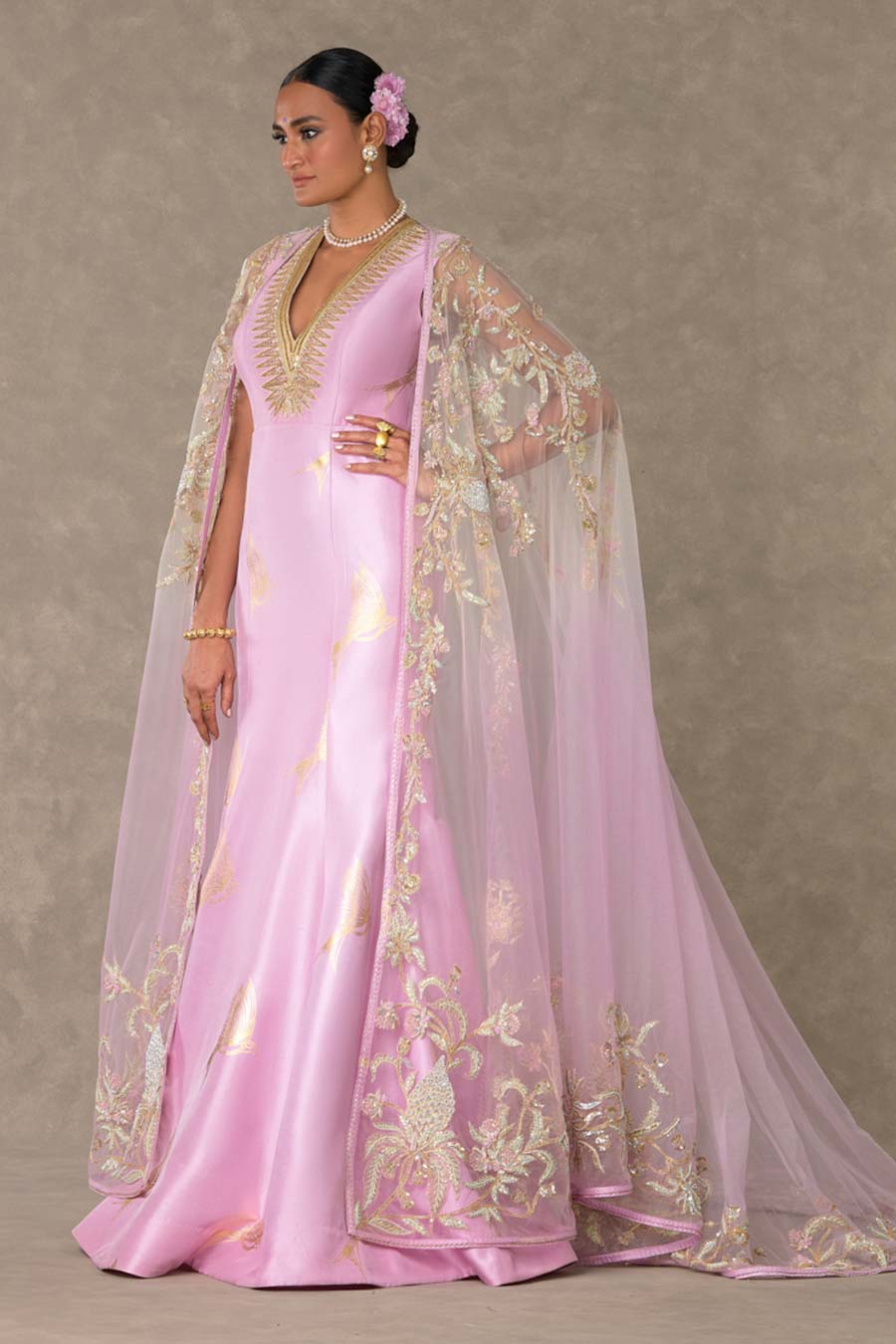 Barfi Pink Son-Chidiya Embroidered Gown with Trail