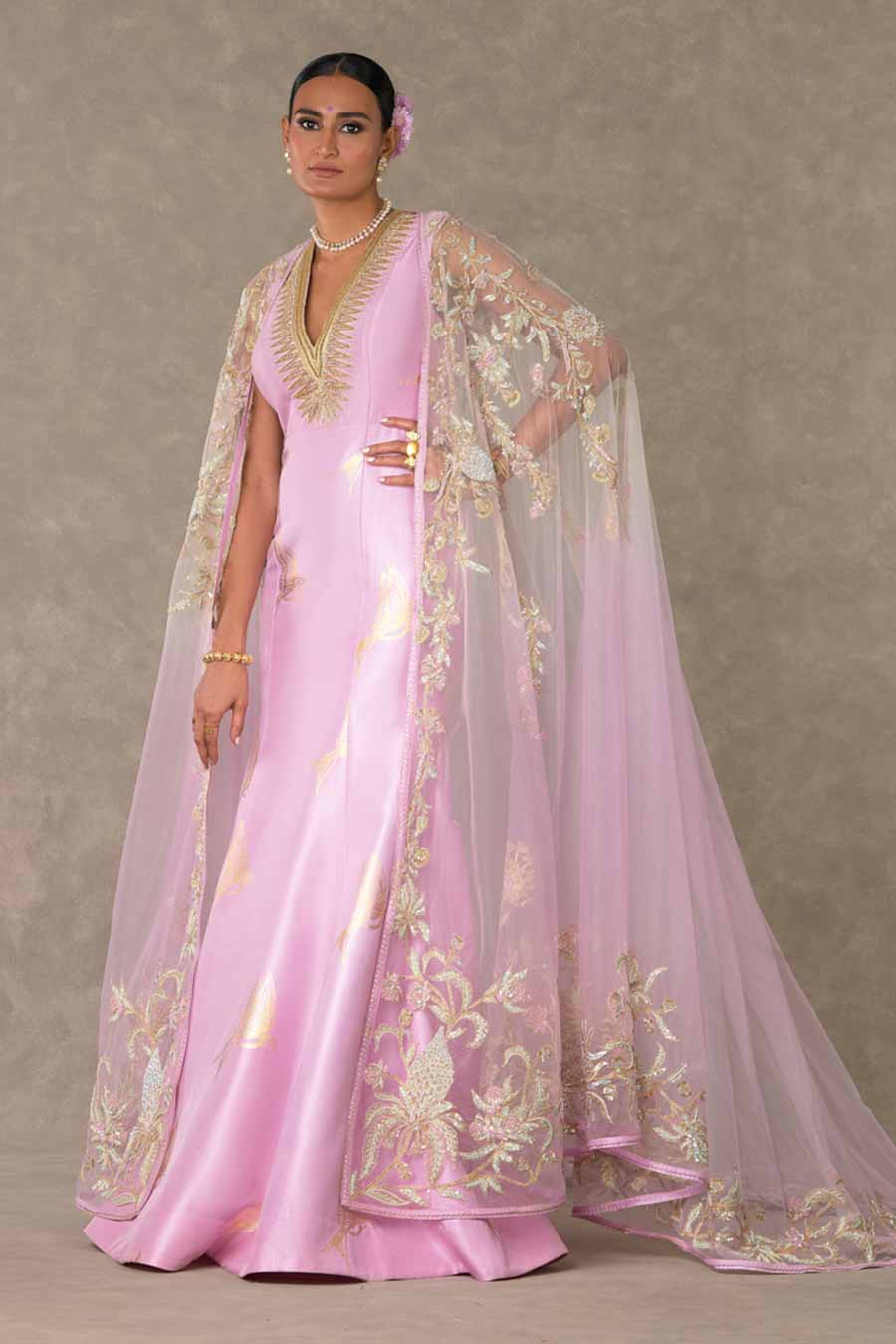 Barfi Pink Son-Chidiya Embroidered Gown with Trail