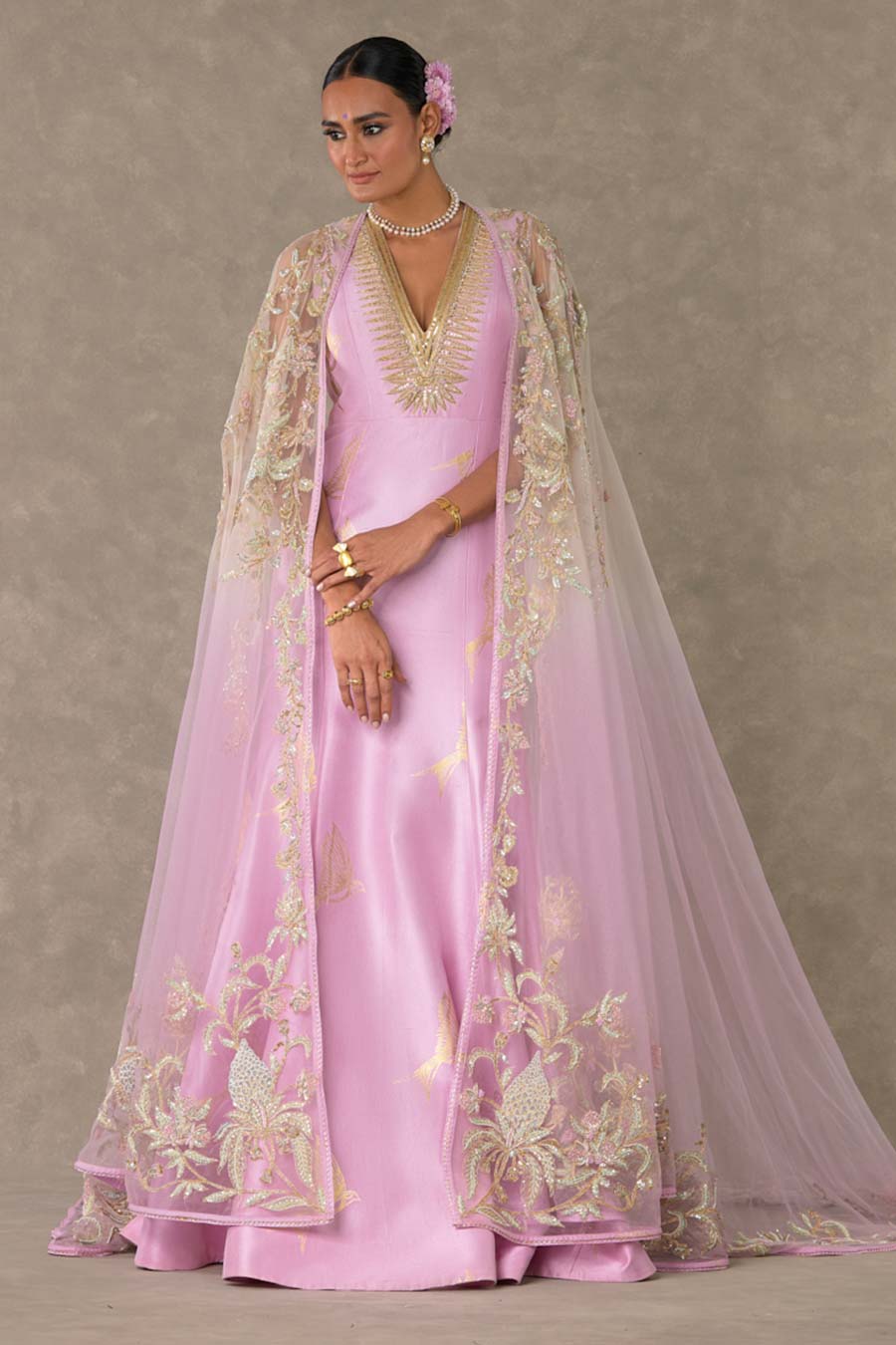 Barfi Pink Son-Chidiya Embroidered Gown with Trail