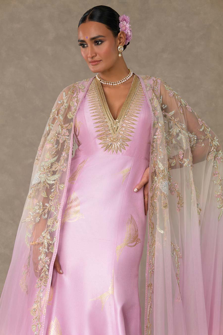 Barfi Pink Son-Chidiya Embroidered Gown with Trail