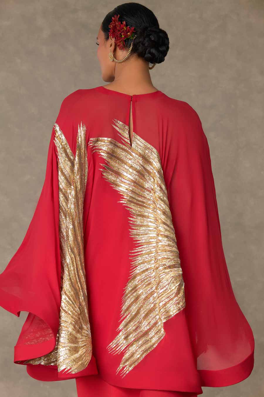 Red Son-Chidiya Embroidered Cape & Gown Set