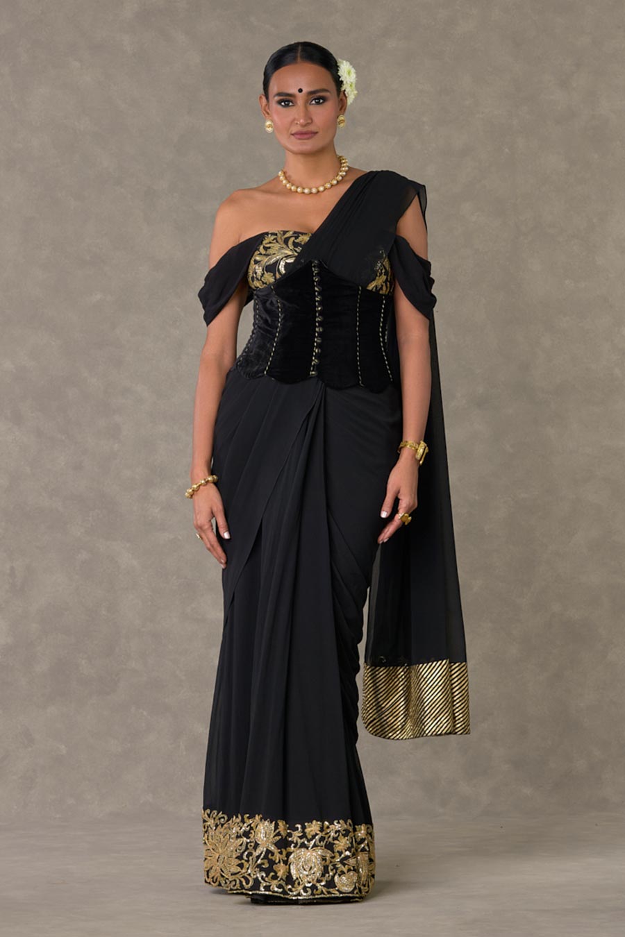 Black Neel- Kamal Embroidered Saree with Corset