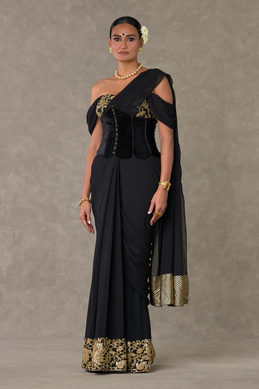 Black Neel- Kamal Embroidered Saree with Corset