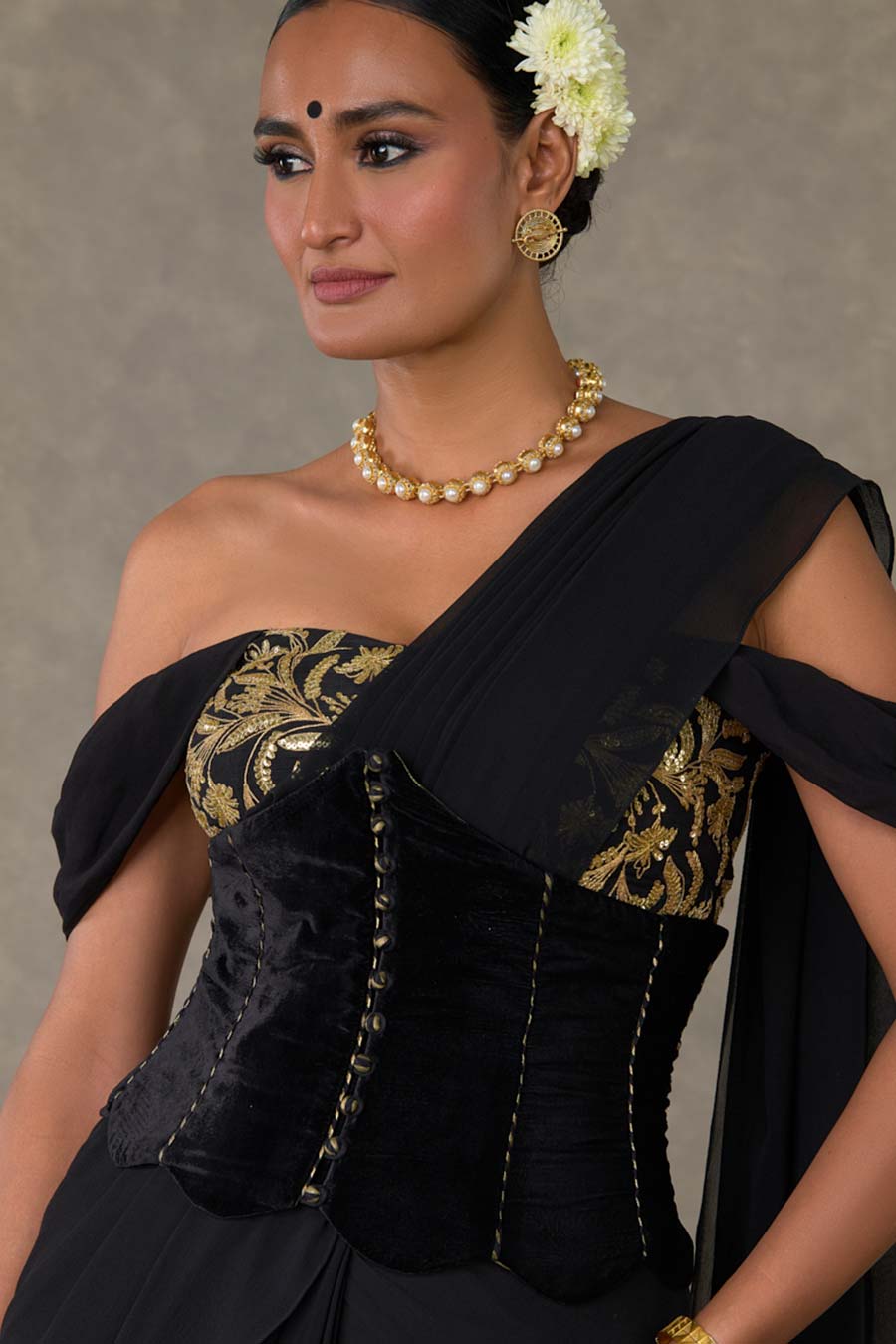 Black Neel- Kamal Embroidered Saree with Corset