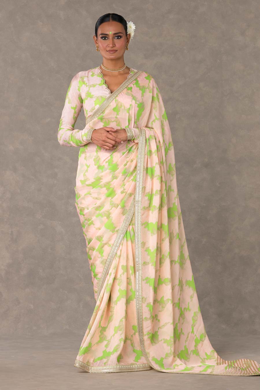 Mint Candy Swirl Printed Saree With Blouse Piece
