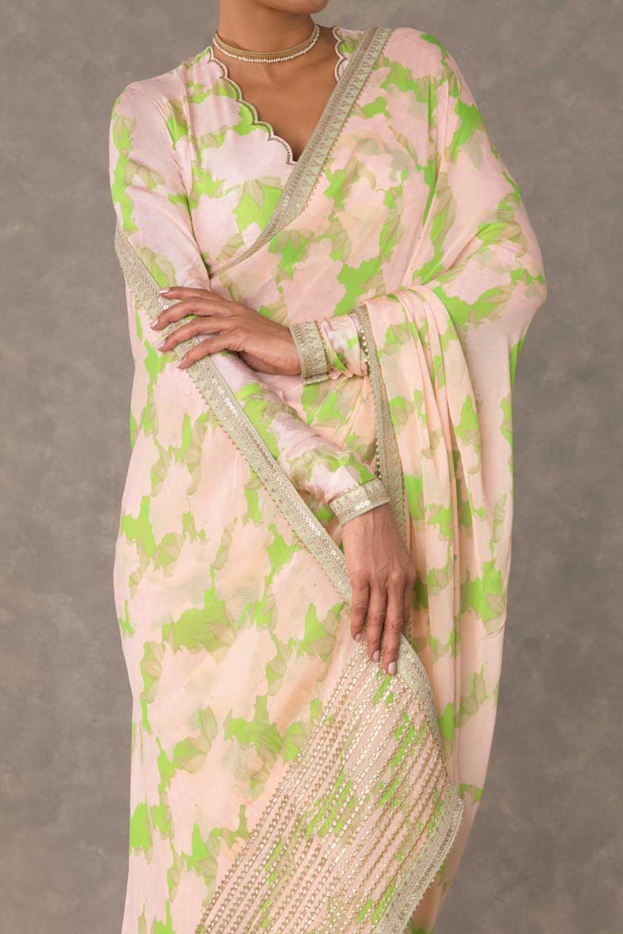 Mint Candy Swirl Printed Saree With Blouse Piece