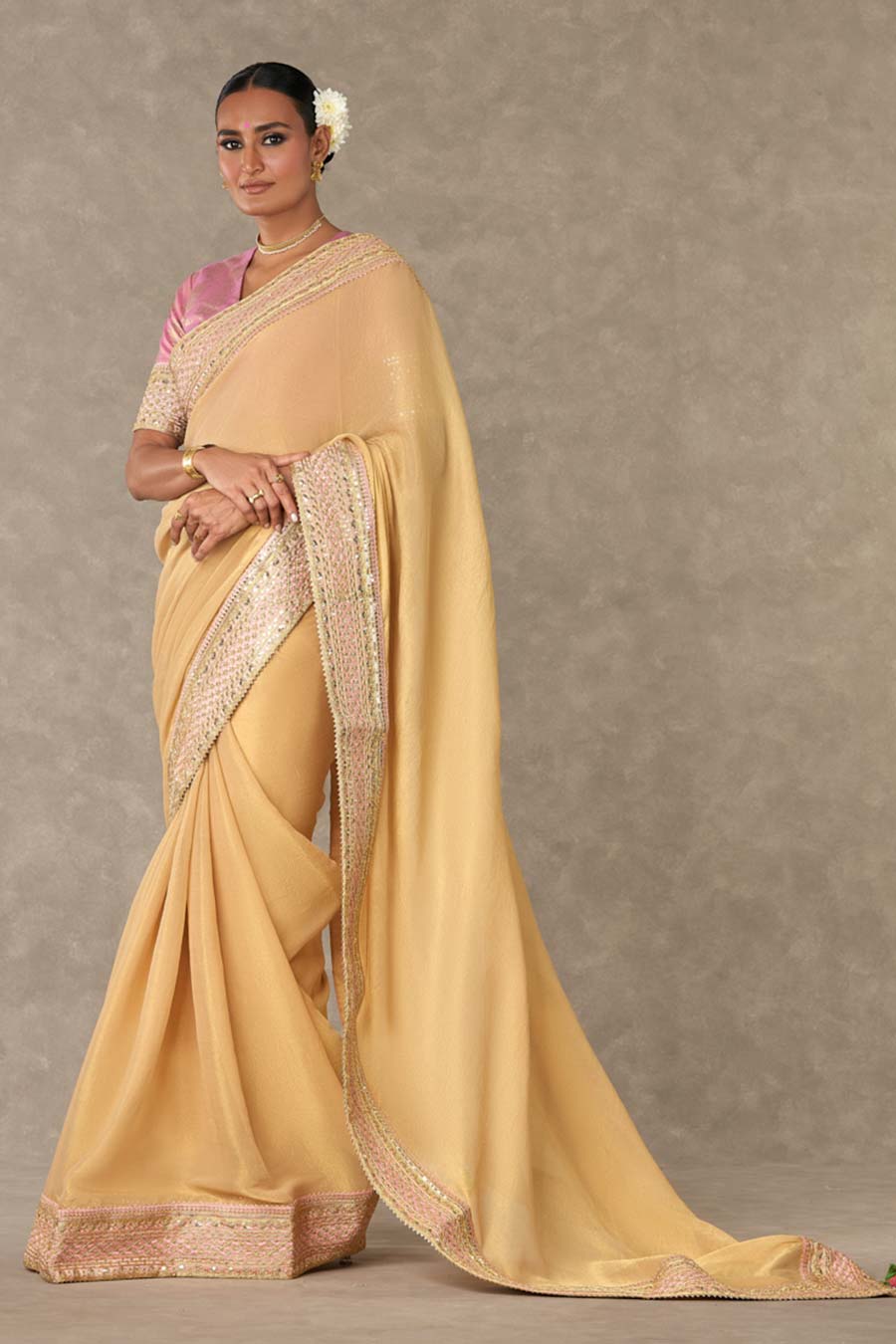 Gold Embroidered Saree with Blouse Piece