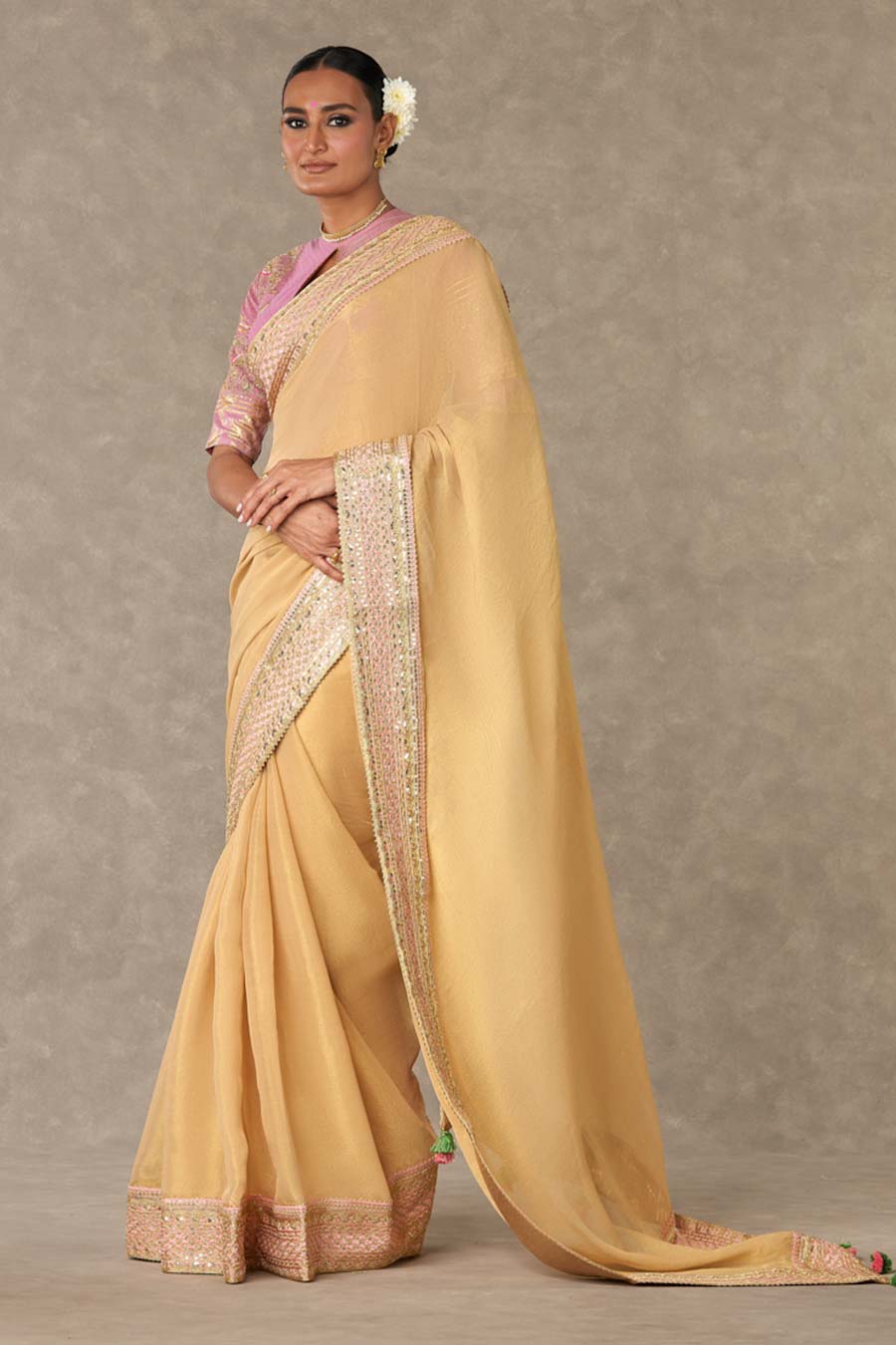 Gold Embroidered Saree with Blouse Piece