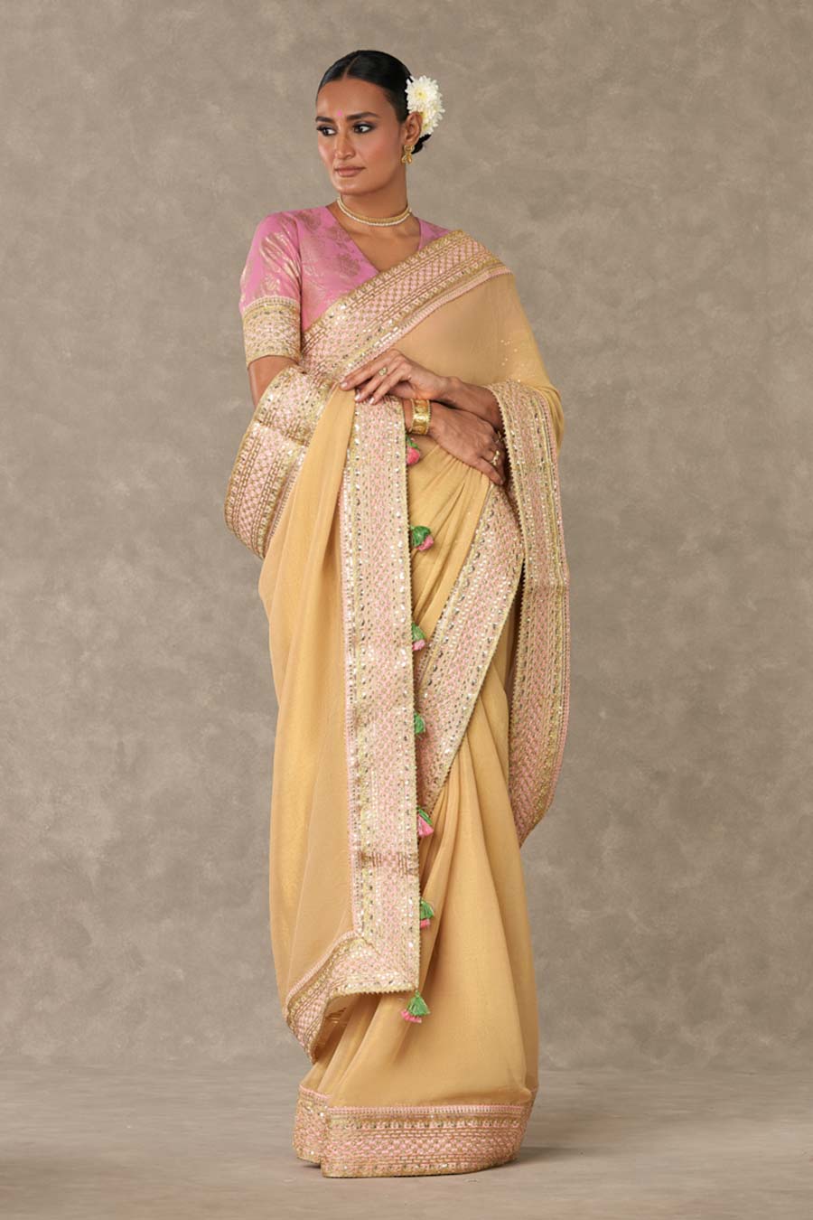 Gold Embroidered Saree with Blouse Piece