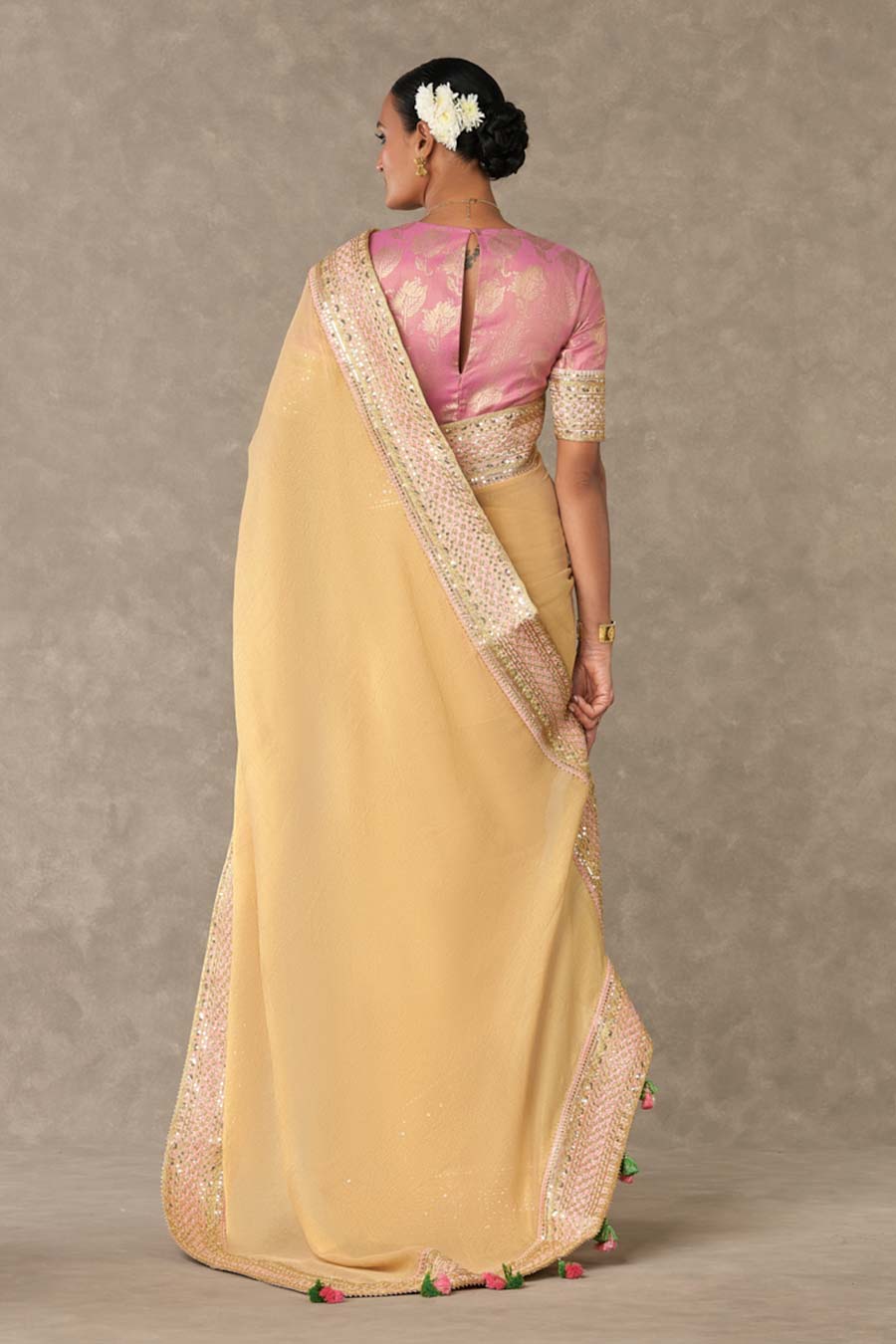 Gold Embroidered Saree with Blouse Piece