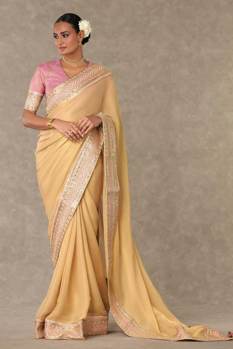 Gold Embroidered Saree with Blouse Piece