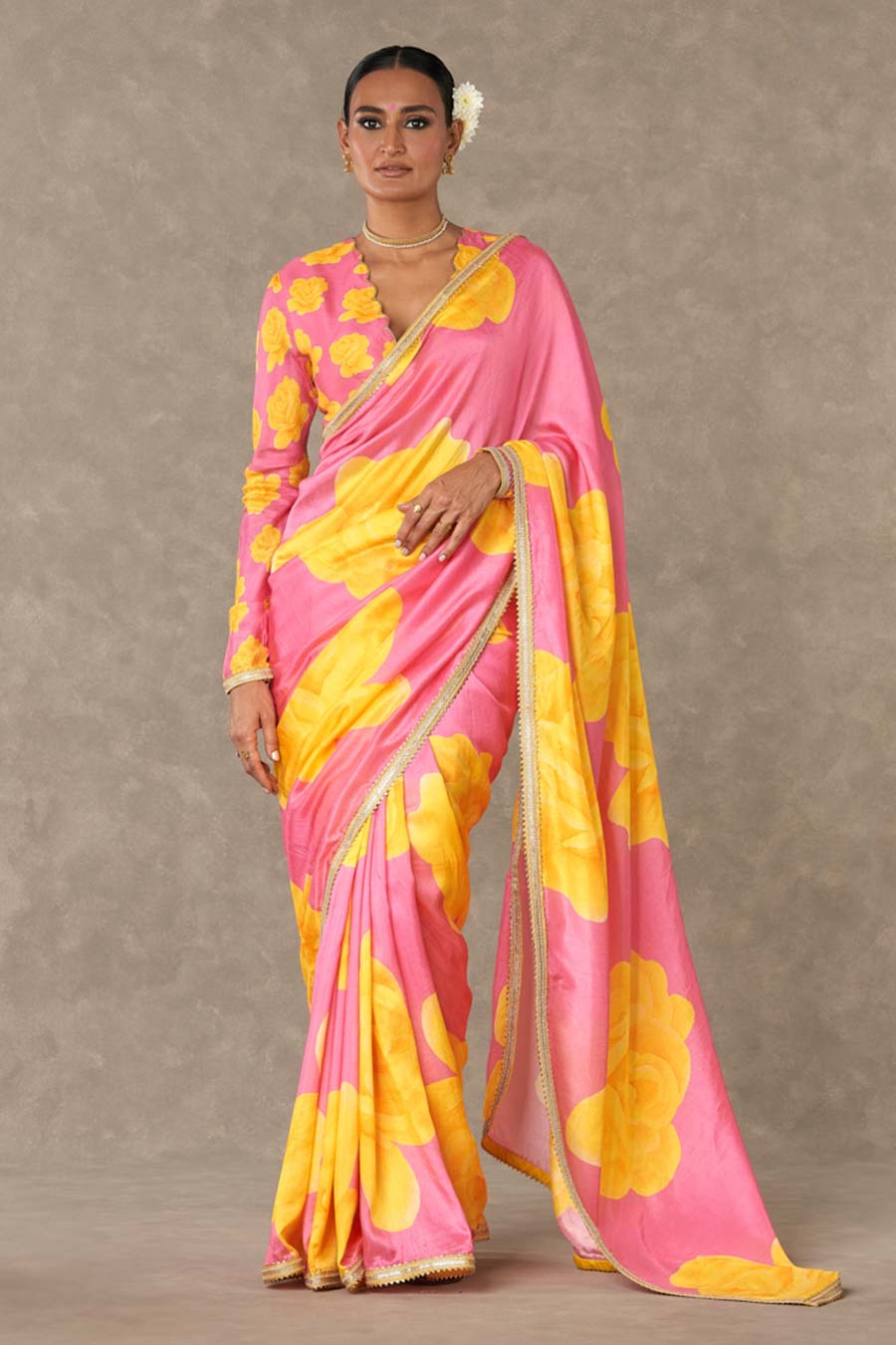 Pink Gulaab Printed Saree with Blouse Piece