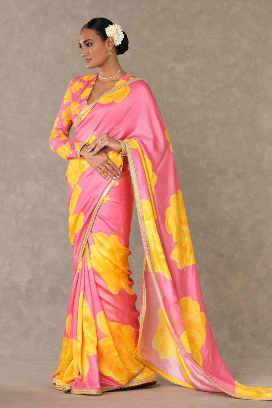 Pink Gulaab Printed Saree with Blouse Piece