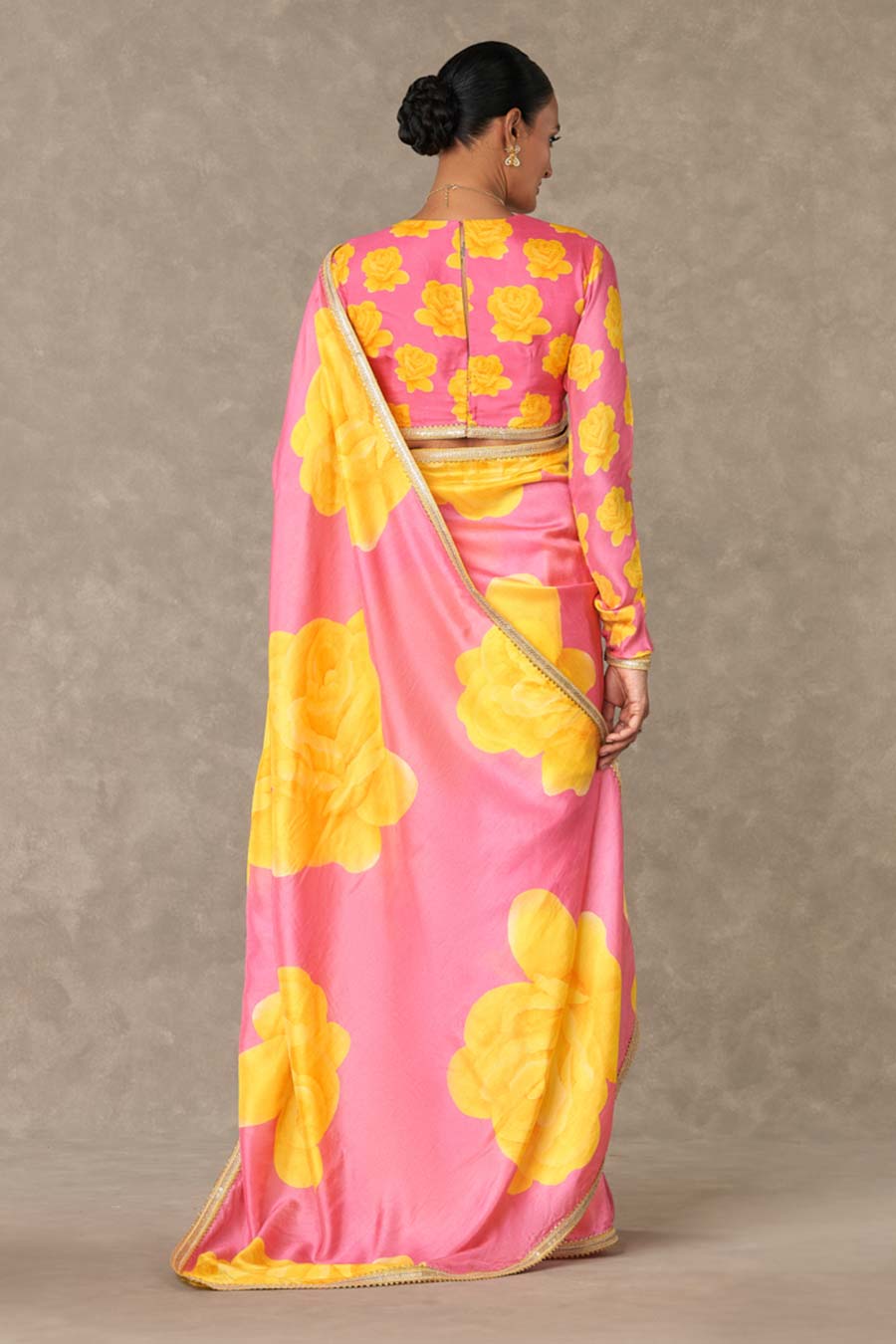 Pink Gulaab Printed Saree with Blouse Piece