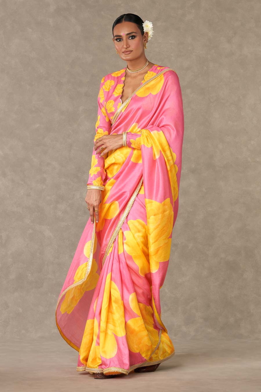 Pink Gulaab Printed Saree with Blouse Piece