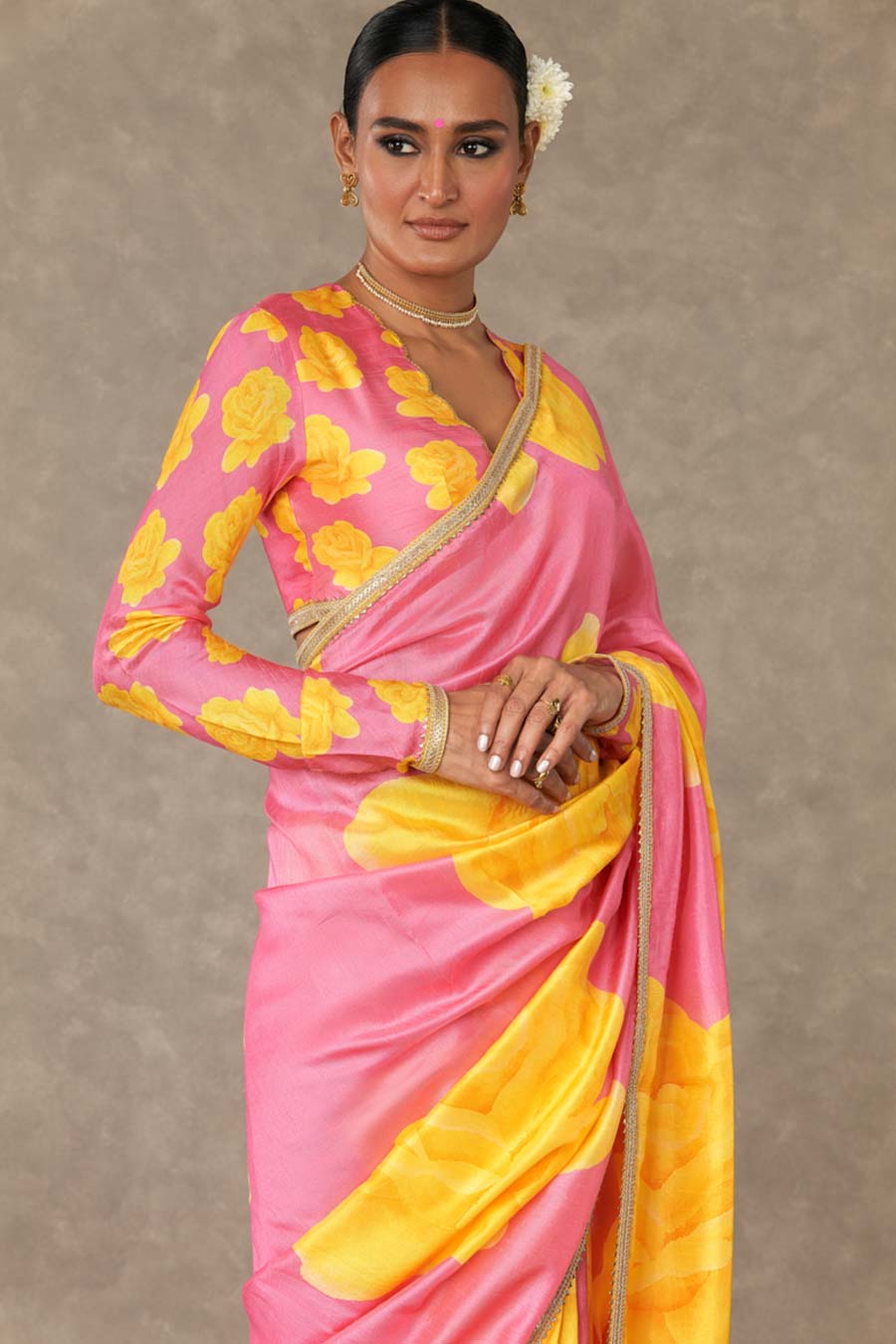 Pink Gulaab Printed Saree with Blouse Piece