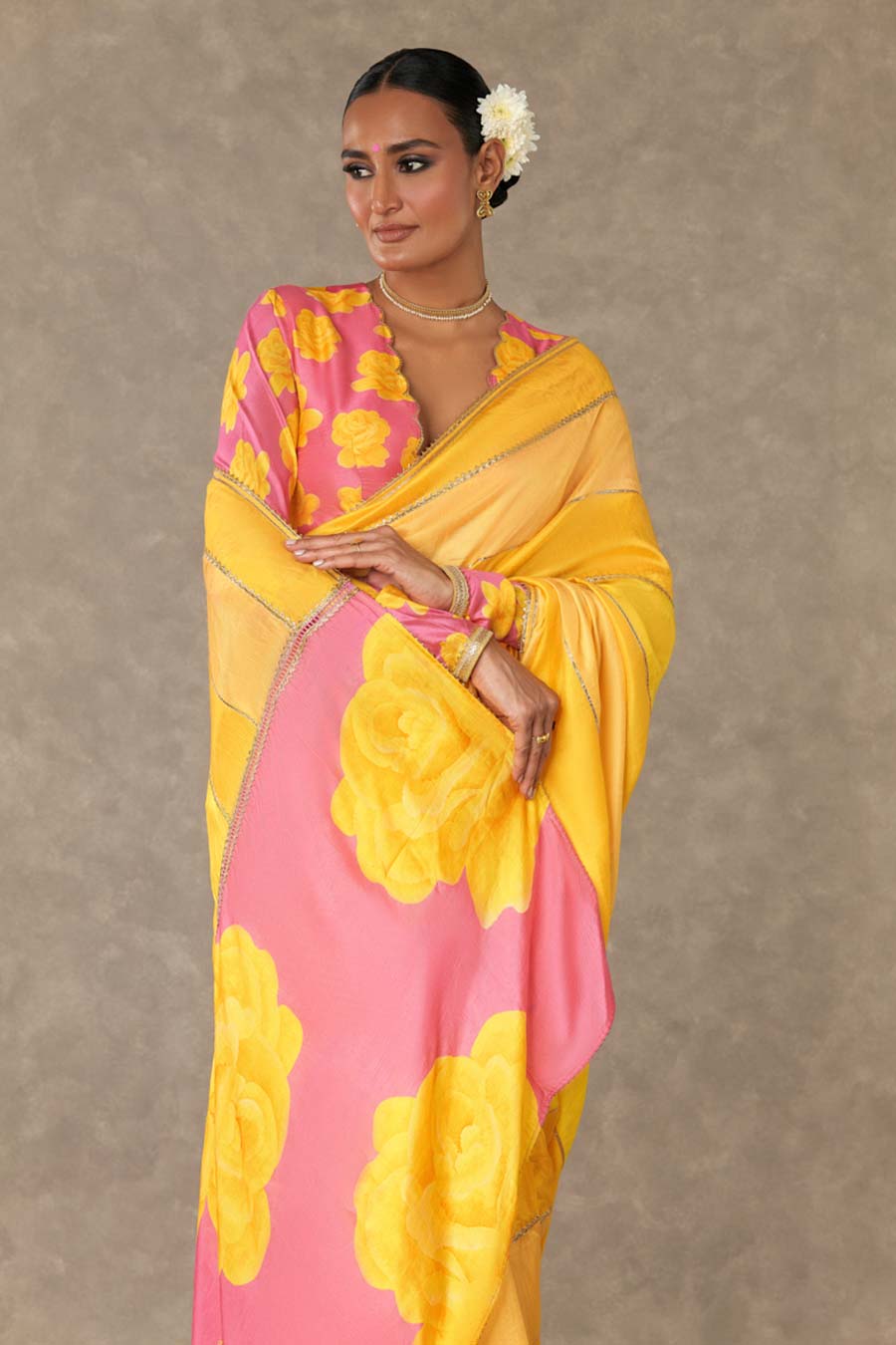 Pink Gulaab Printed Saree with Blouse Piece