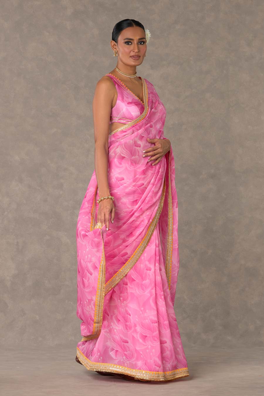 Pink Bloomerang Printed Saree with Blouse Piece