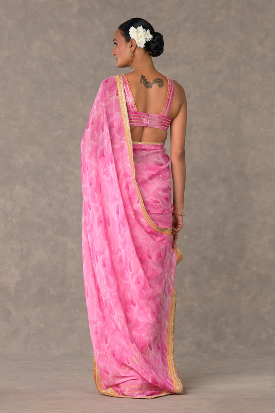 Pink Bloomerang Printed Saree with Blouse Piece