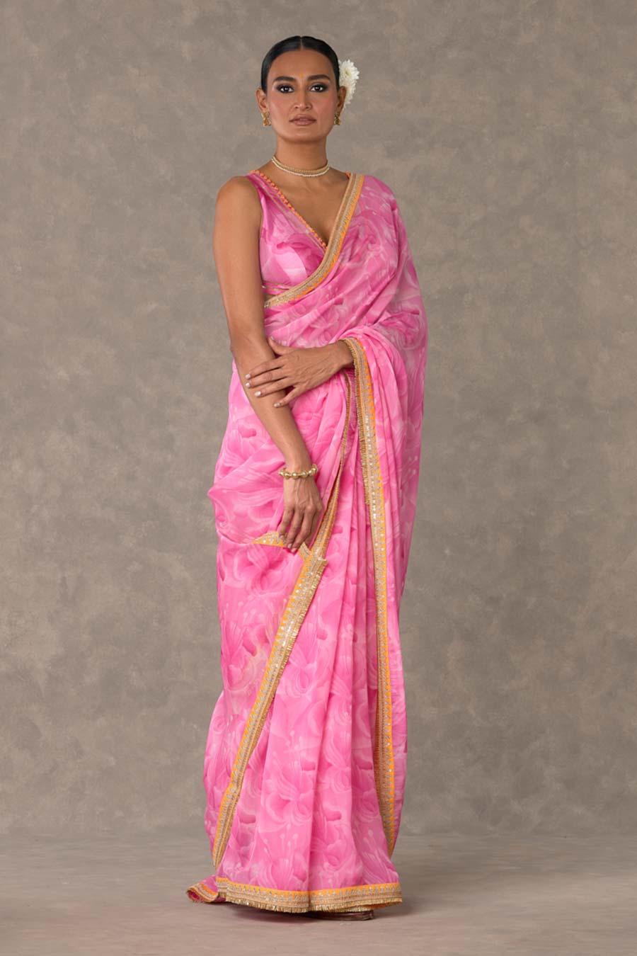 Pink Bloomerang Printed Saree with Blouse Piece