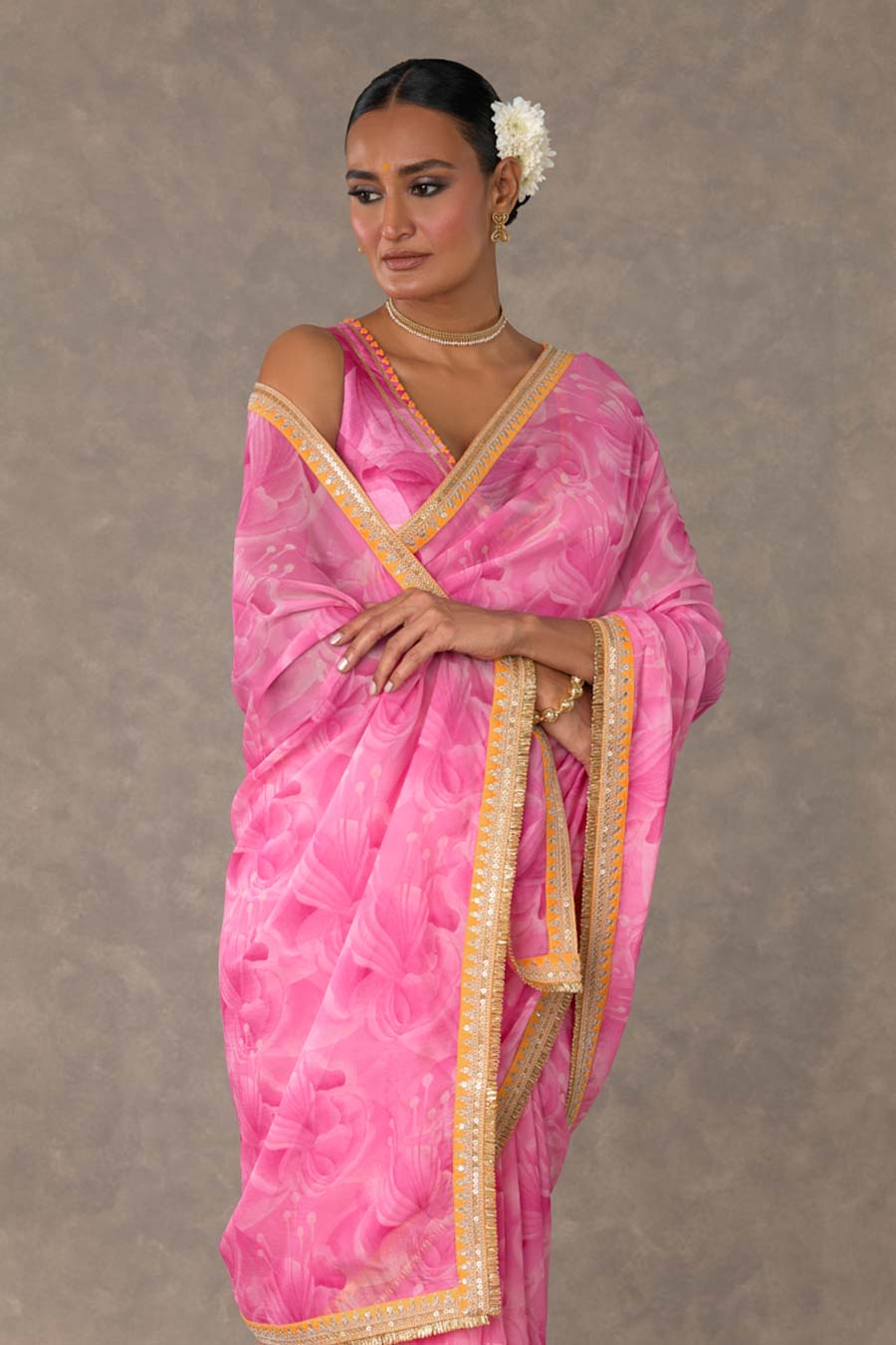 Pink Bloomerang Printed Saree with Blouse Piece