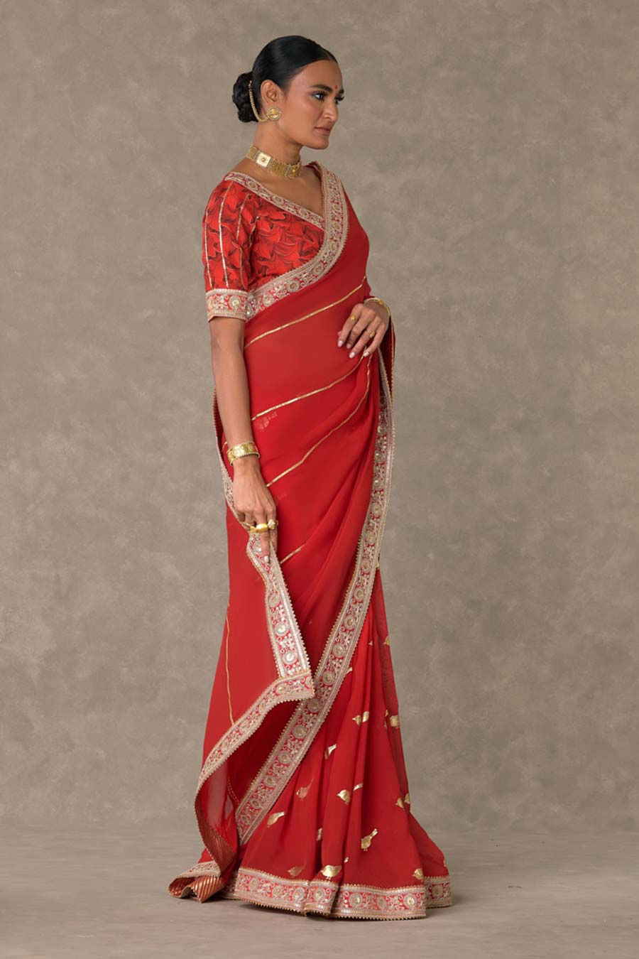 Red Lovebird Embroidered Saree with Blouse Piece