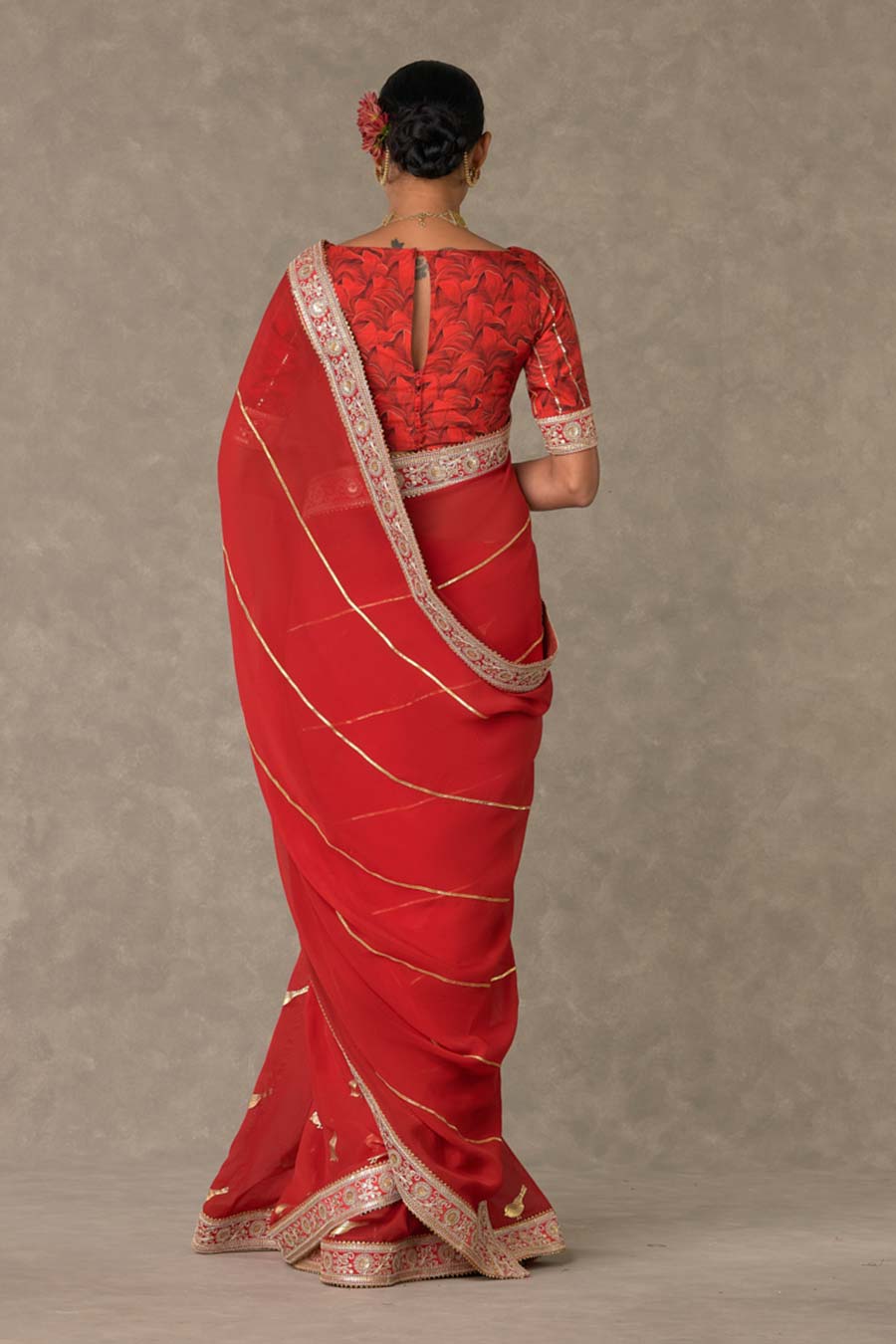 Red Lovebird Embroidered Saree with Blouse Piece