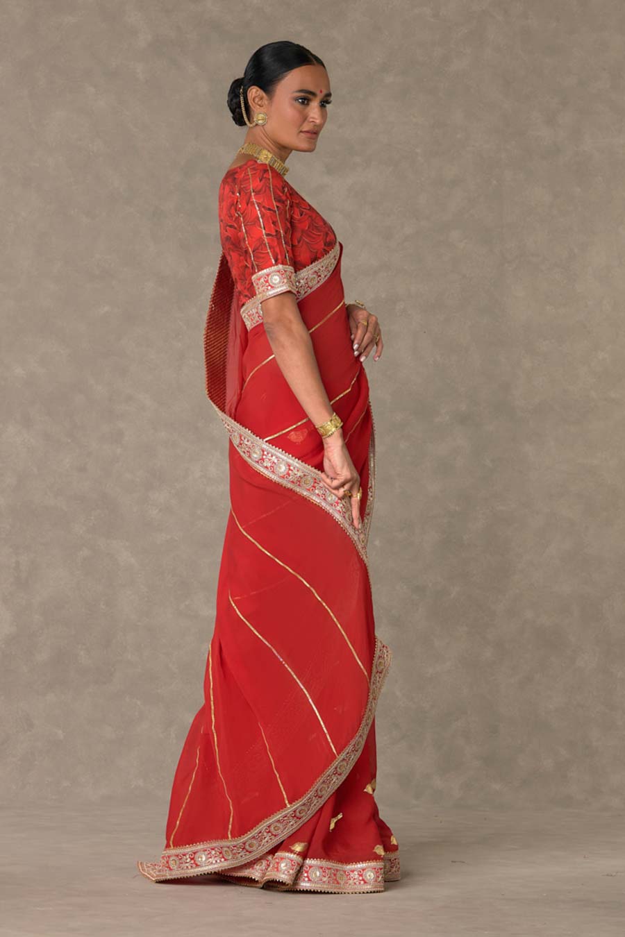 Red Lovebird Embroidered Saree with Blouse Piece