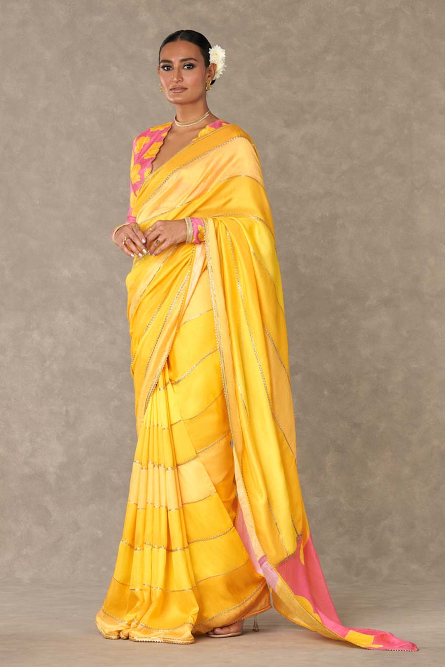Yellow Kasata Embroidered Saree with Blouse Piece