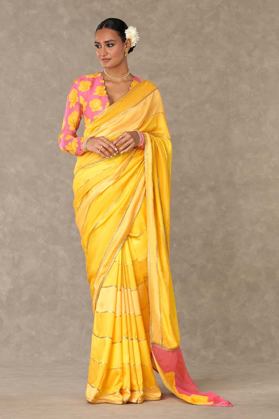 Yellow Kasata Embroidered Saree with Blouse Piece