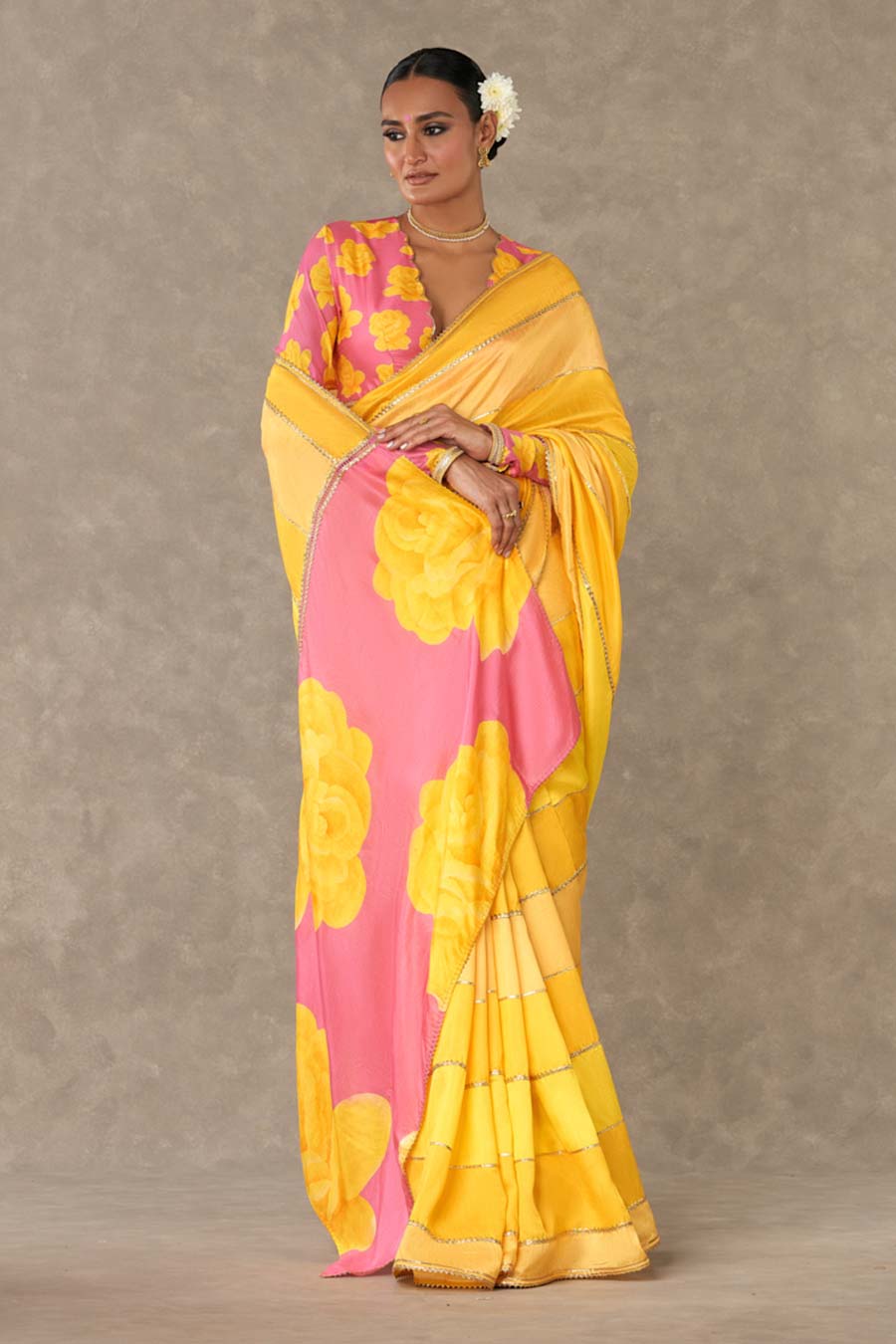 Yellow Kasata Embroidered Saree with Blouse Piece