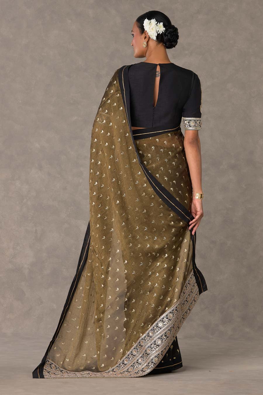 Black Winegarden Foil Printed Saree with Blouse Piece