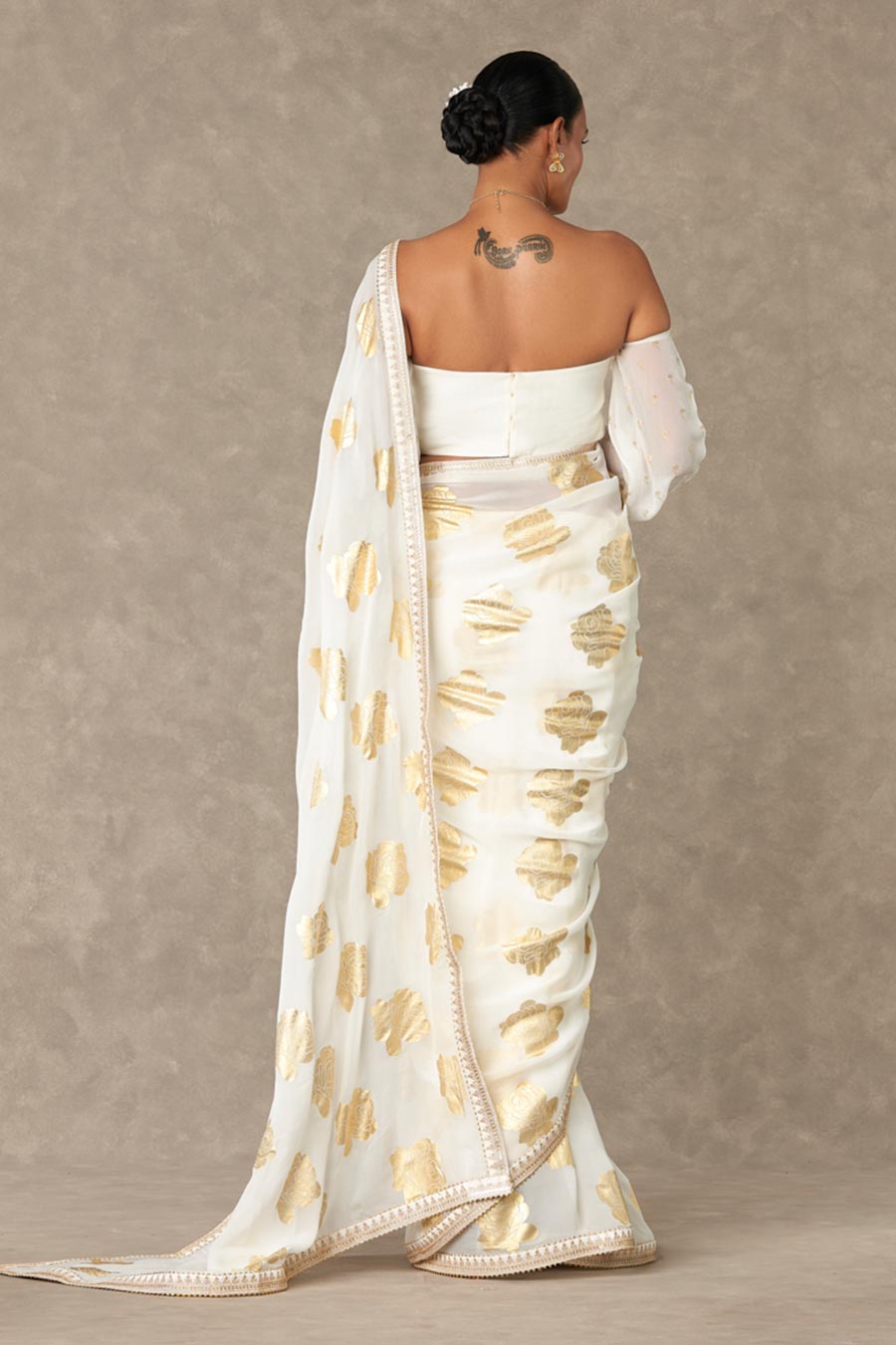 Ivory Gulaab Foil Printed Saree with Blouse Piece