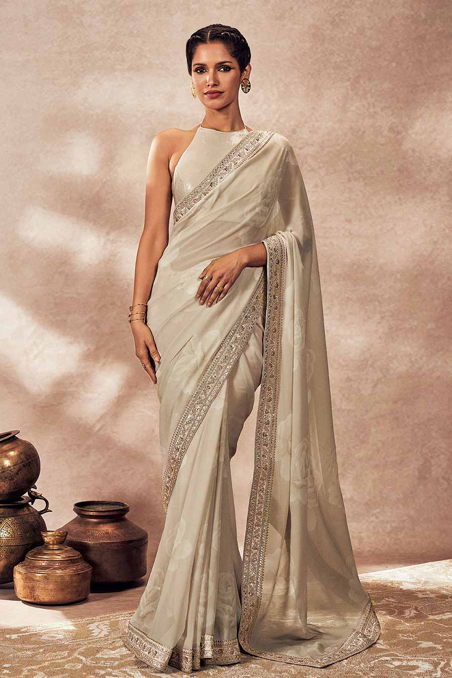 Ecru Gulaab Embroidered Saree