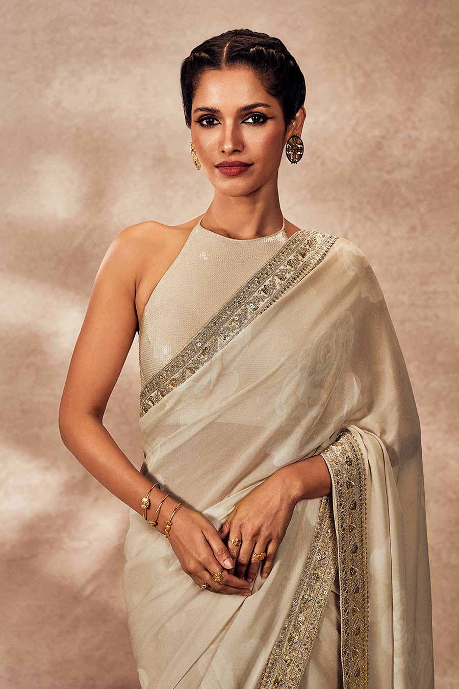 Ecru Gulaab Embroidered Saree