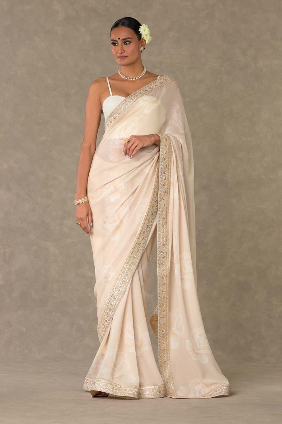 Ecru Gulaab Embroidered Saree