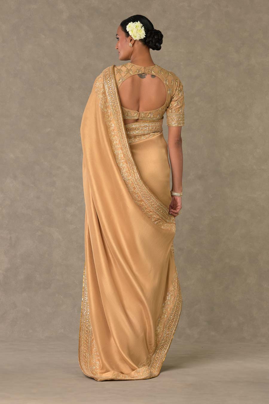 Beige Madakal-Chidiya Embroidered Saree with Dupatta