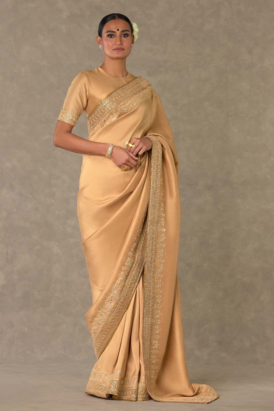 Beige Madakal-Chidiya Embroidered Saree