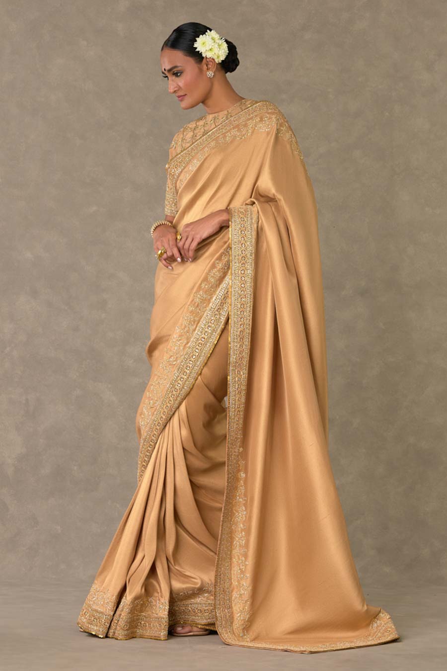 Beige Madakal-Chidiya Embroidered Saree