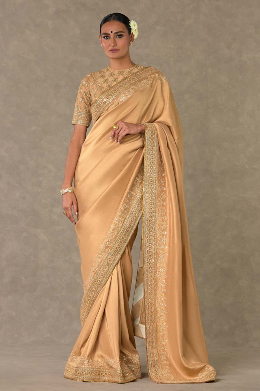 Beige Madakal-Chidiya Embroidered Saree