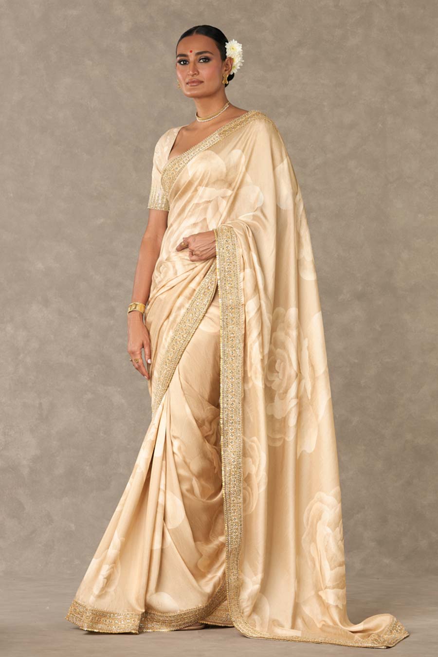 Beige Gulaab Printed Saree with Blouse Piece