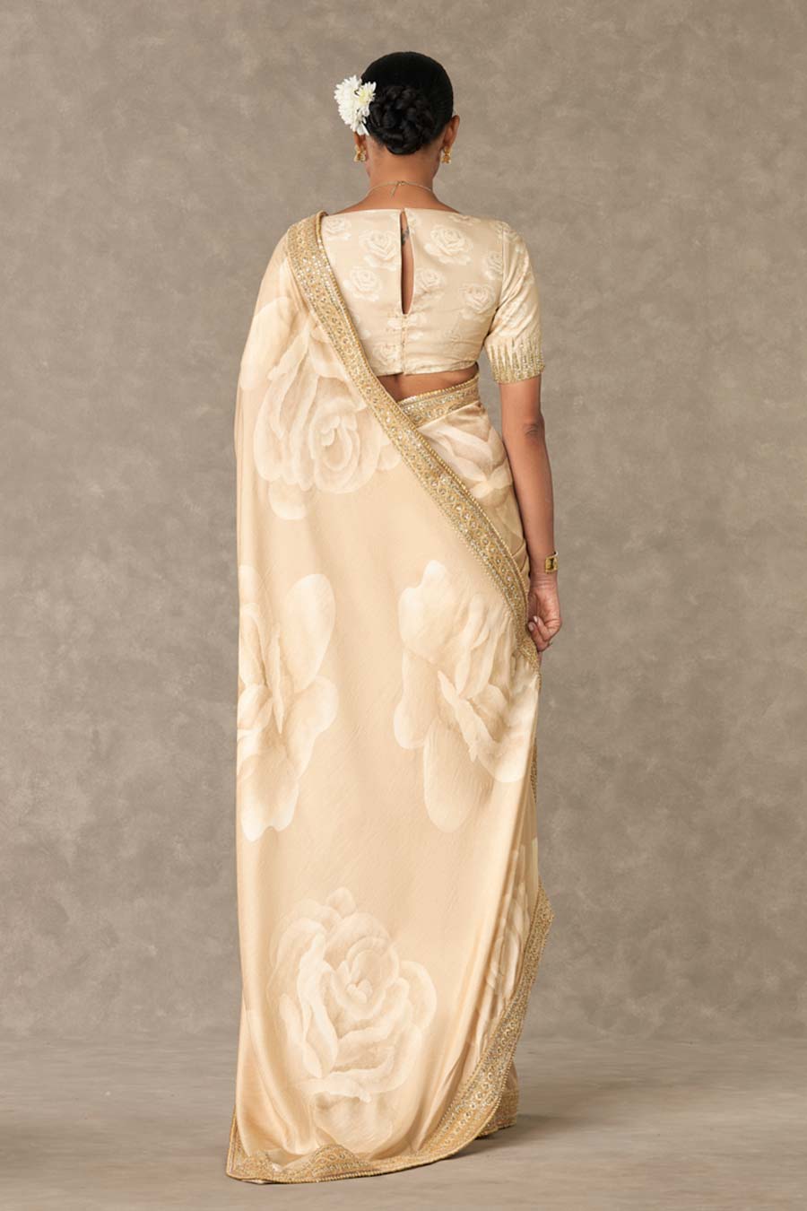 Beige Gulaab Printed Saree with Blouse Piece