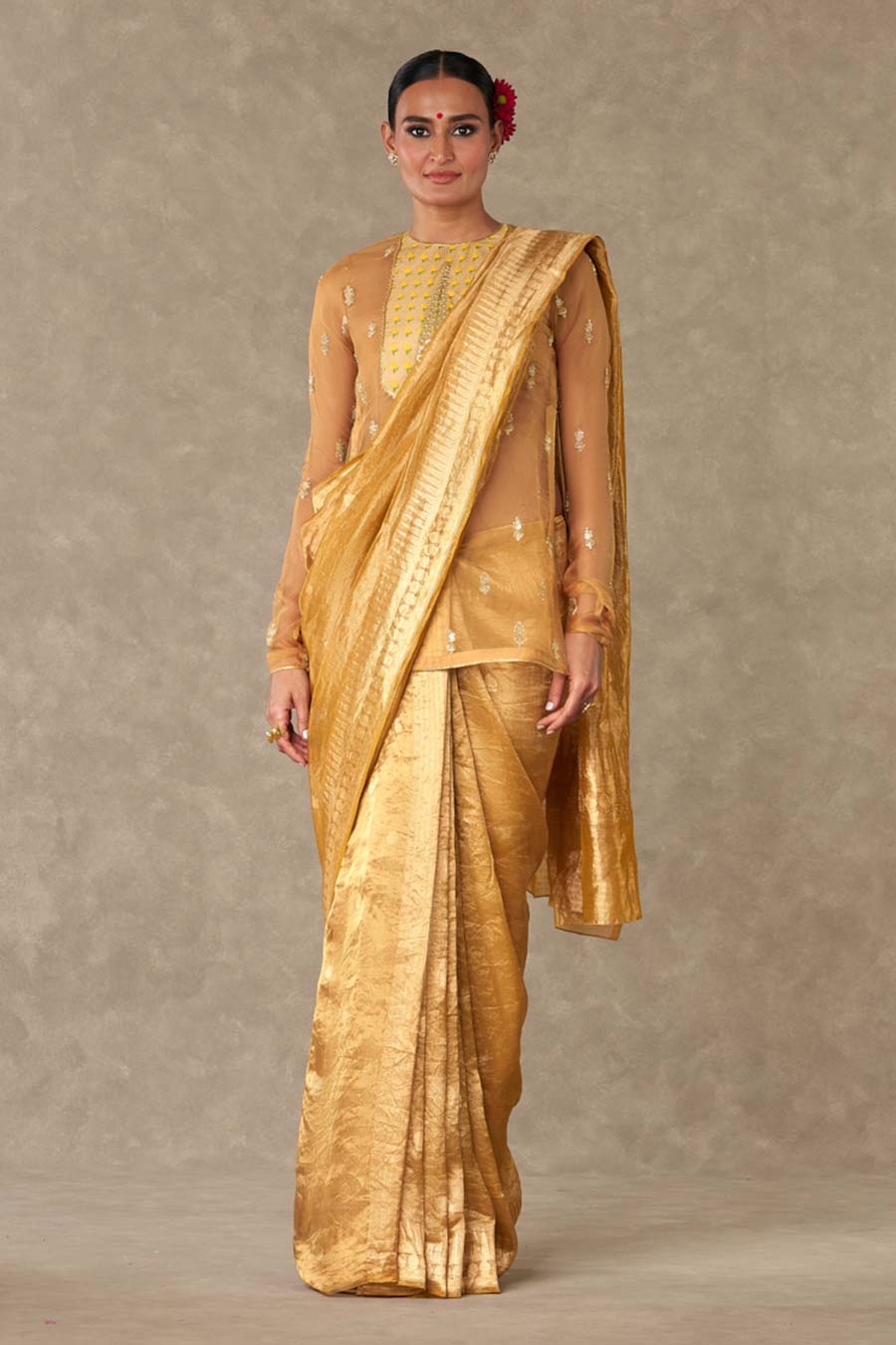 Golden Yellow Sunehri Saree with Kurta