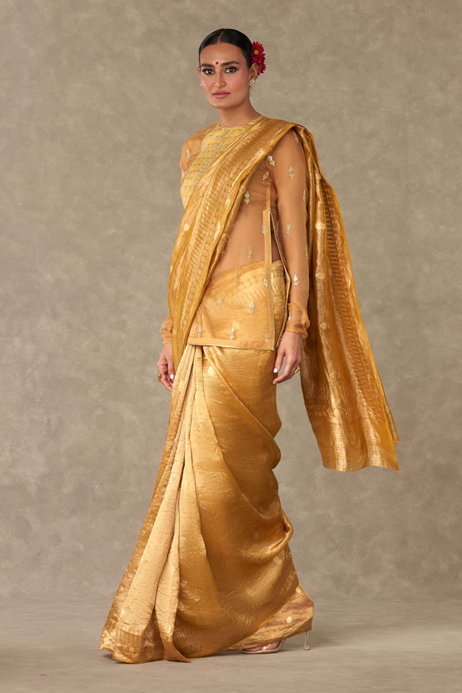 Golden Yellow Sunehri Saree with Kurta