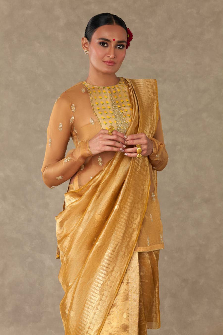 Golden Yellow Sunehri Saree with Kurta