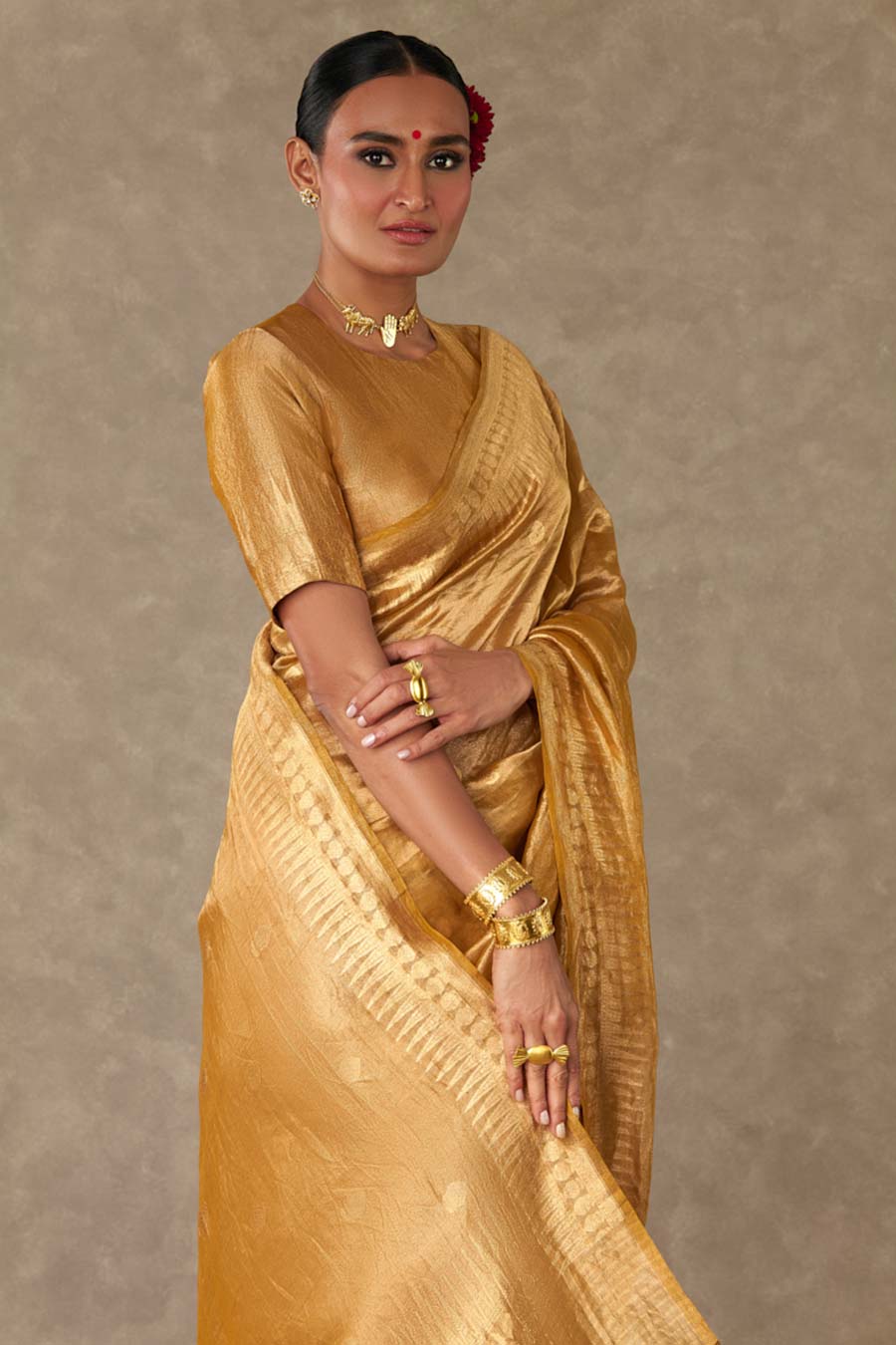 Golden Yellow Sunehri Saree with Blouse Piece