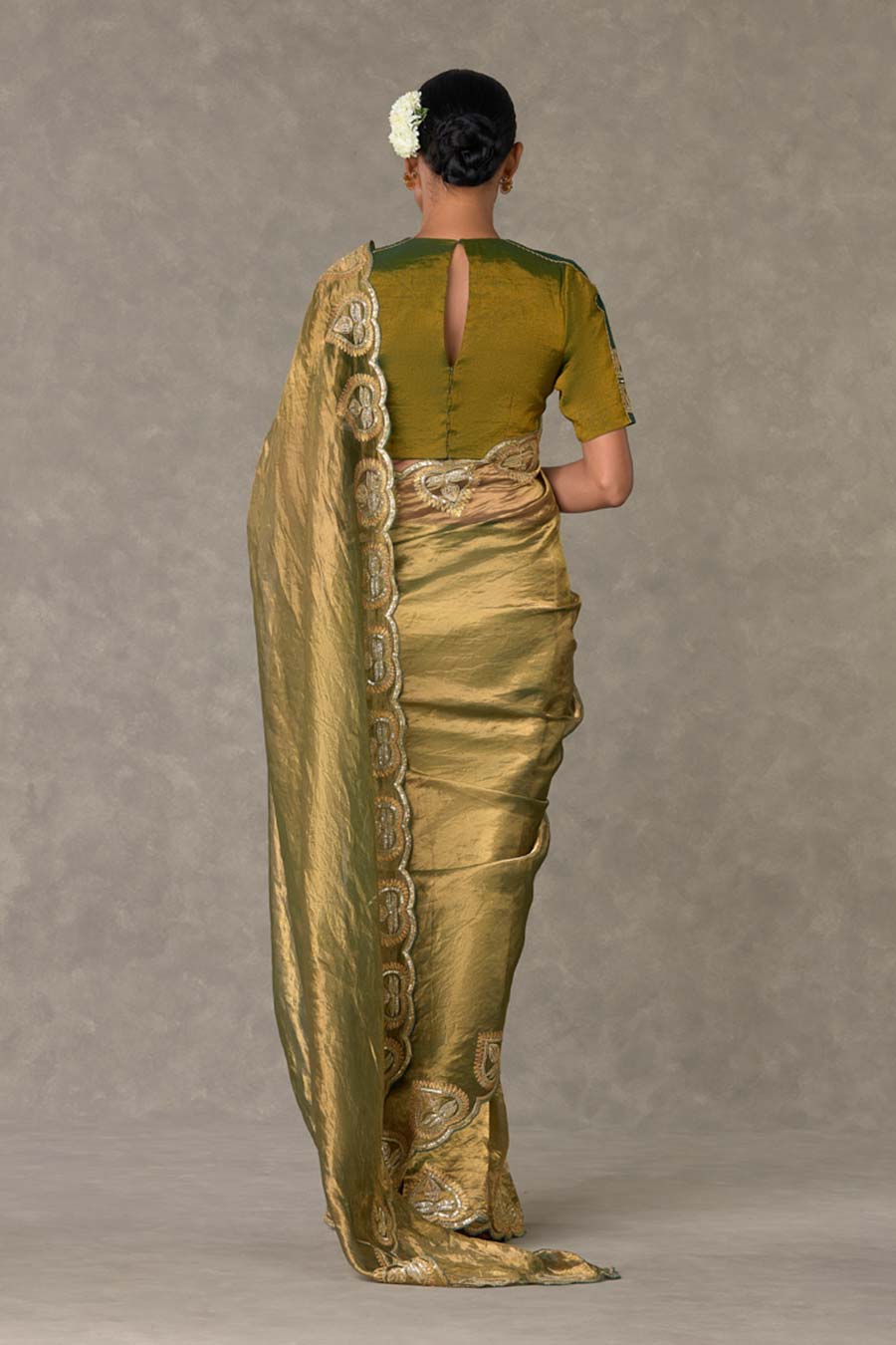 Green Paan Embroidered Saree with Dupatta