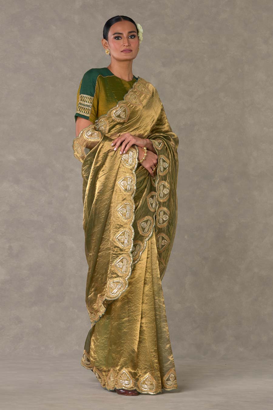 Green Paan Embroidered Saree with Dupatta